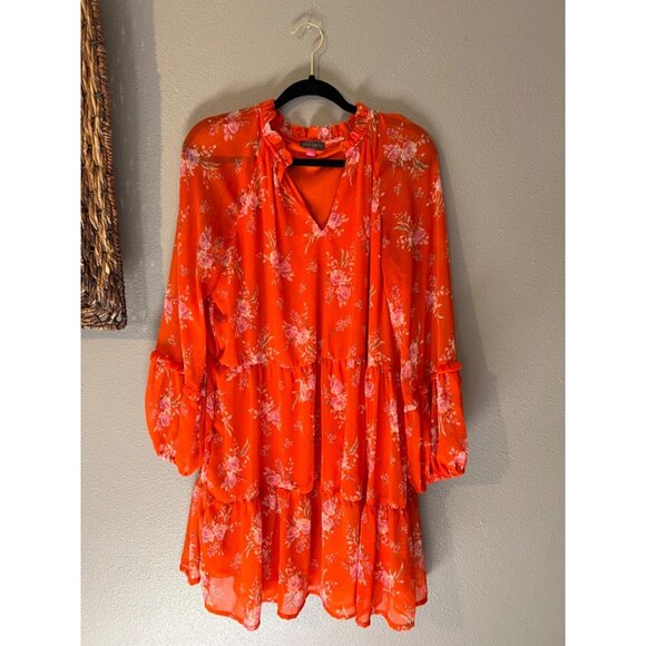 Vince Camuto Dress Orange Floral L Large Fluttery Floral Print Long Sleeve NEW - Picture 8 of 10